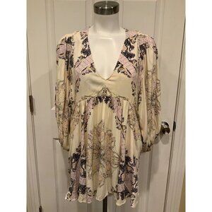 Free People "Girl Talk" Cream w/Multicolor Paisley Pattern Shirt, Size S